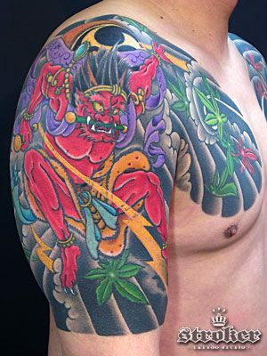 肩,紅葉,鬼タトゥー/刺青デザイン画像