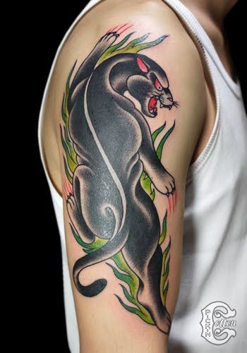 肩,豹,動物タトゥー/刺青デザイン画像