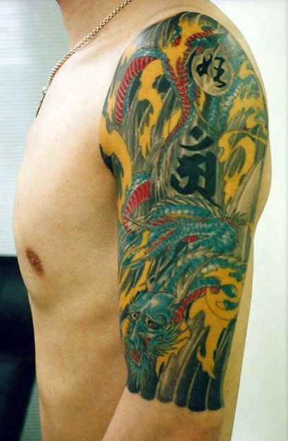 腕,額,五分袖,カラフルタトゥー/刺青デザイン画像