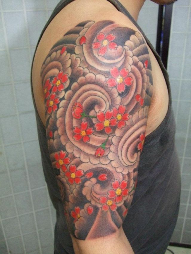 桜,腕,額,花タトゥー/刺青デザイン画像