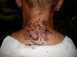 女性,首,２フェイス,星,ブラック＆グレー,スタータトゥー/刺青デザイン画像