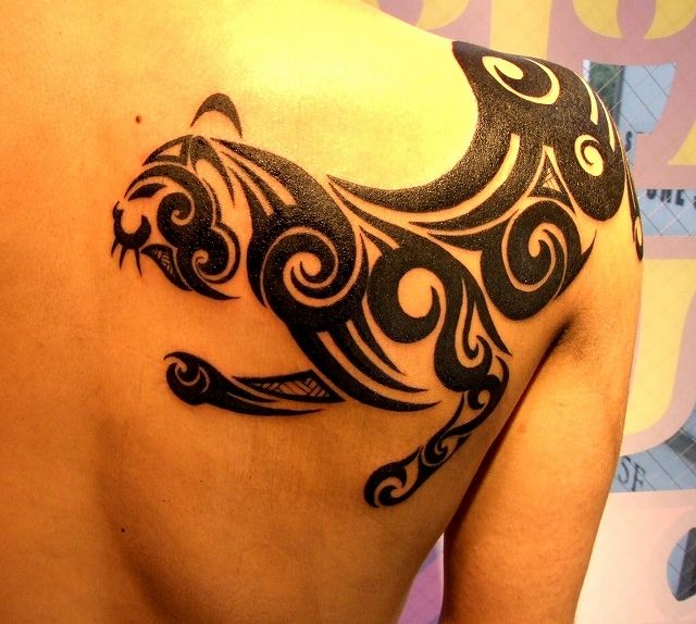 肩,虎,トライバルタトゥー/刺青デザイン画像