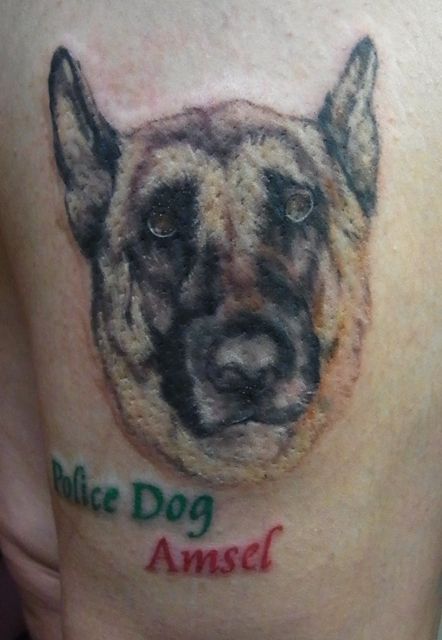 腕,犬,カラータトゥー/刺青デザイン画像