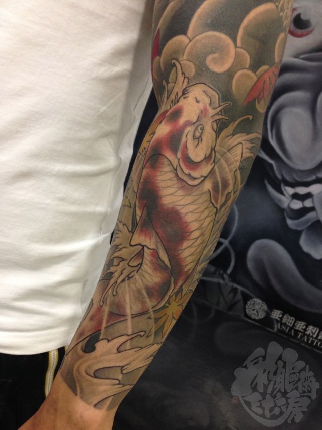 腕,鯉,カラータトゥー/刺青デザイン画像