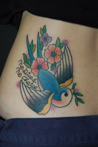 ツバメ,女性,腰タトゥー/刺青デザイン画像