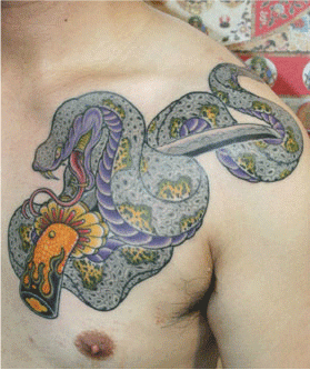 胸,蛇タトゥー/刺青デザイン画像