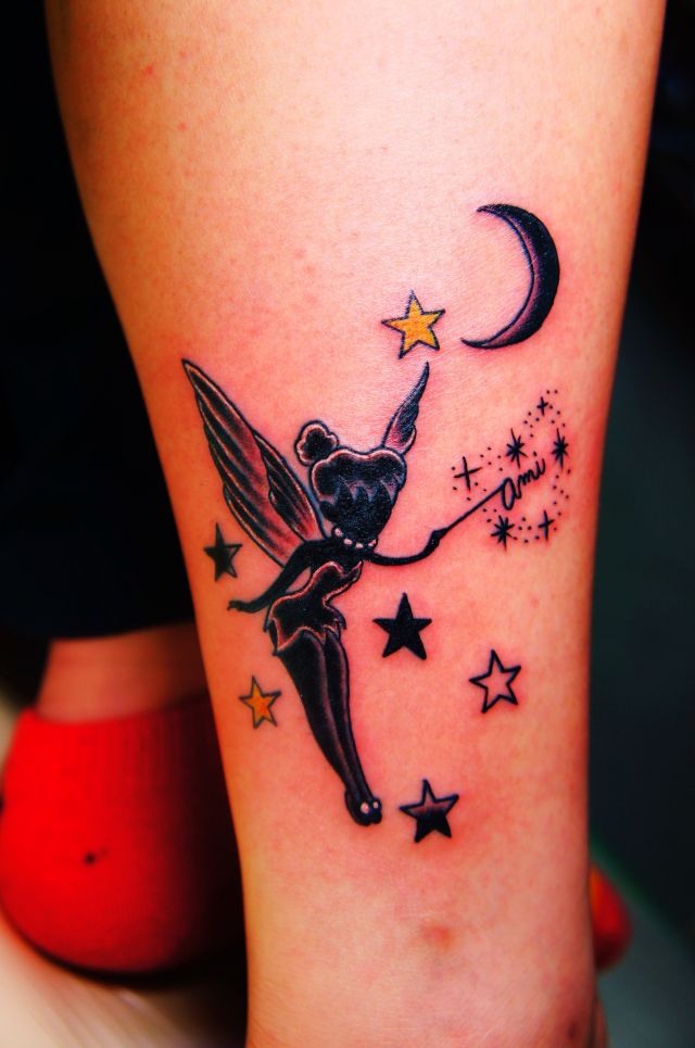 女性,足,キャラクター,星,月タトゥー/刺青デザイン画像