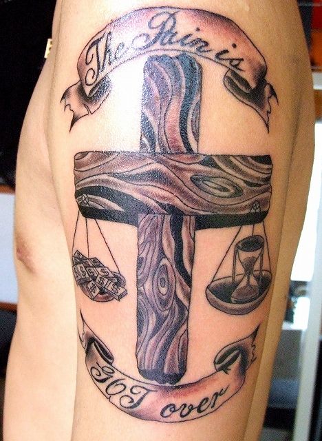 腕,クロス,文字,十字架タトゥー/刺青デザイン画像
