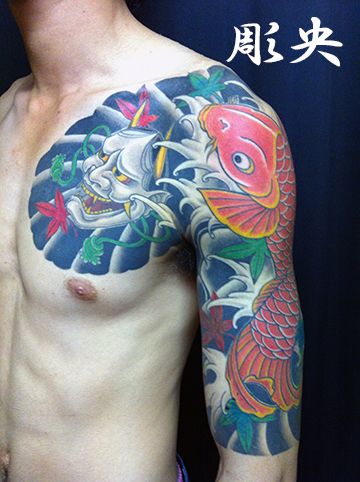 腕,鯉,般若,般若面,カラータトゥー/刺青デザイン画像