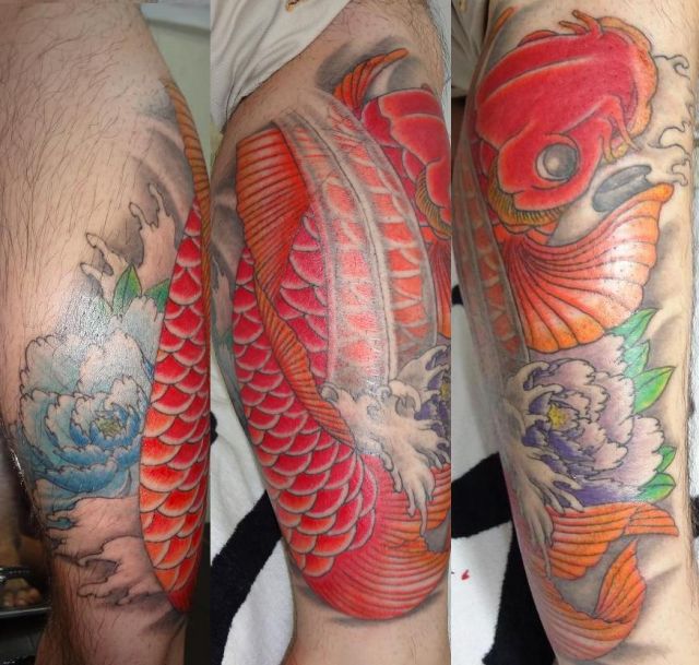 足,鯉,カラータトゥー/刺青デザイン画像