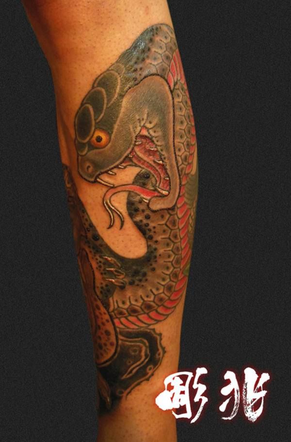 腕,大蛇,蛇,カラータトゥー/刺青デザイン画像