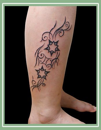 足,女性,星,トライバルタトゥー/刺青デザイン画像