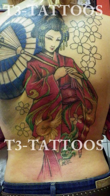 背中,人物,抜き,桜タトゥー/刺青デザイン画像