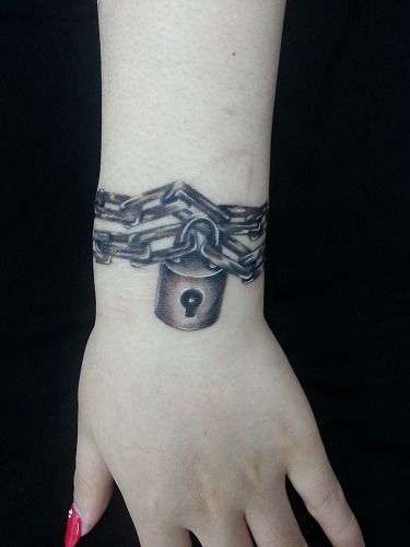 腕,南京錠,ブラック＆グレイタトゥー/刺青デザイン画像