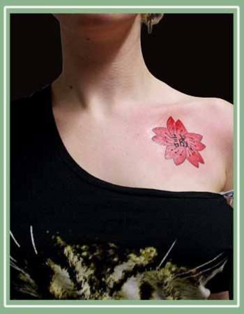 女性,桜,カラータトゥー/刺青デザイン画像
