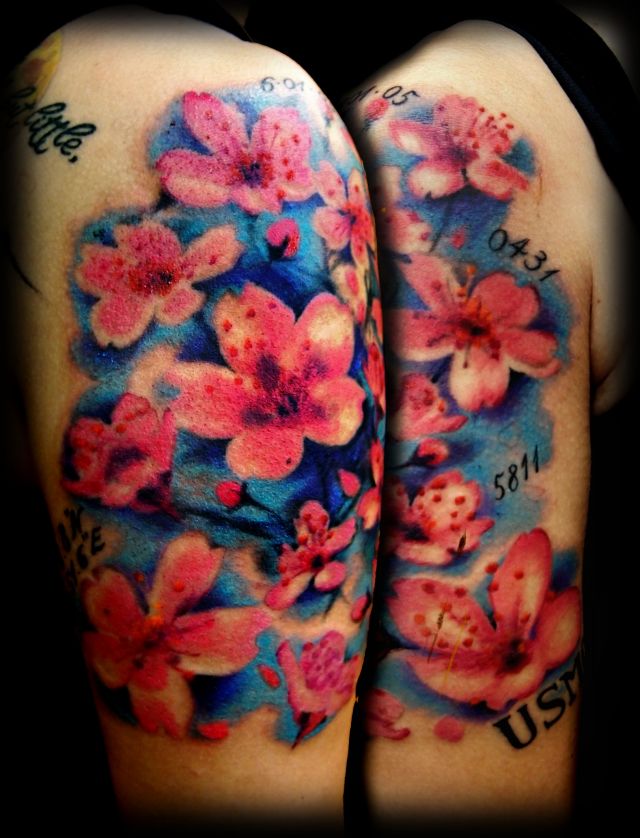 桜,腕,カラータトゥー/刺青デザイン画像