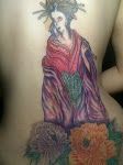 人物,背中,抜き,花,カラータトゥー/刺青デザイン画像
