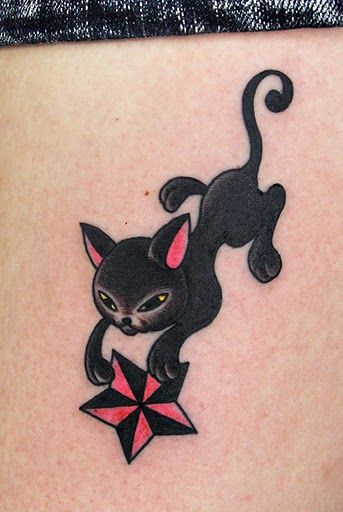猫,動物,ワンポイント,キャラクター,女性タトゥー/刺青デザイン画像
