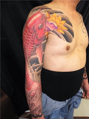 鯉,腕,カラータトゥー/刺青デザイン画像