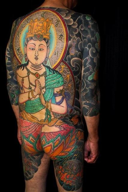 背中,額,七分袖,観音竜タトゥー/刺青デザイン画像