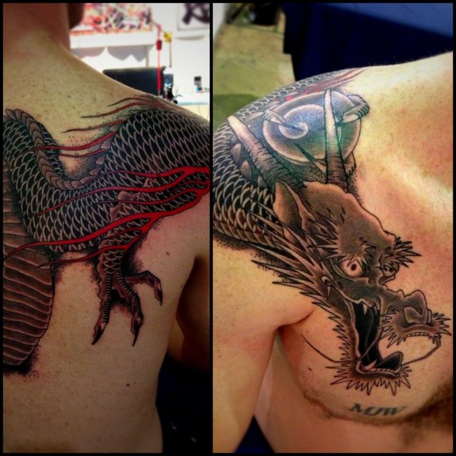 龍,腕,ブラック＆グレータトゥー/刺青デザイン画像