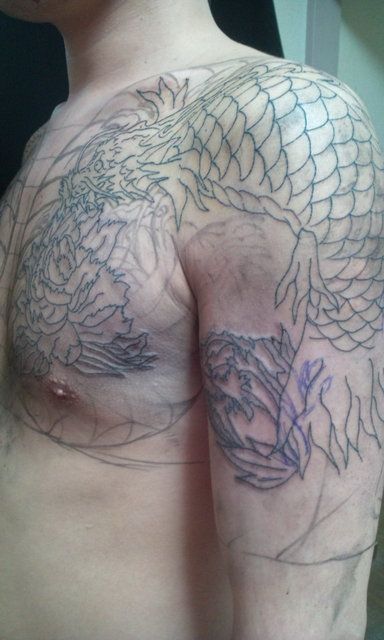 龍魚,牡丹タトゥー/刺青デザイン画像