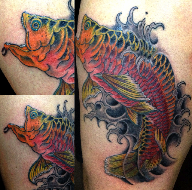 足,魚,アロワナ,カラータトゥー/刺青デザイン画像