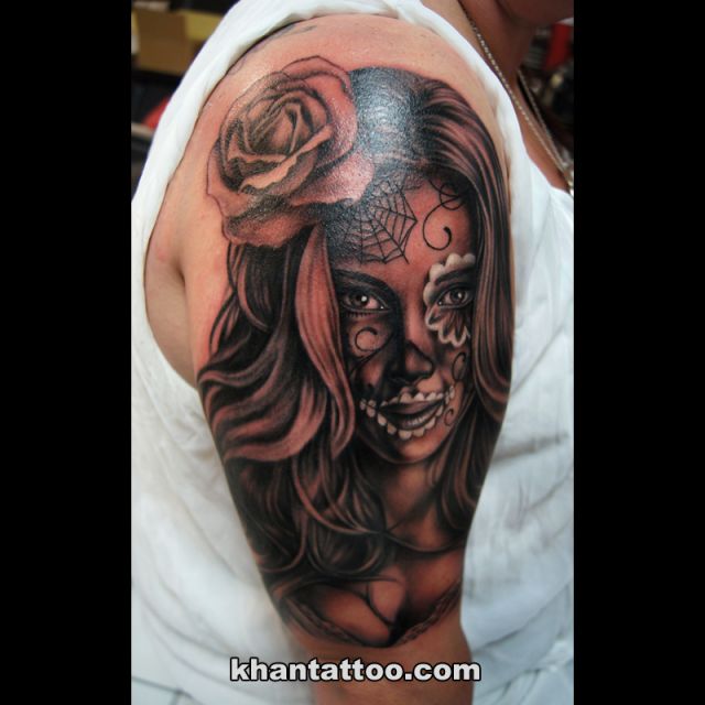 腕,女性,人物,ブラック＆グレータトゥー/刺青デザイン画像