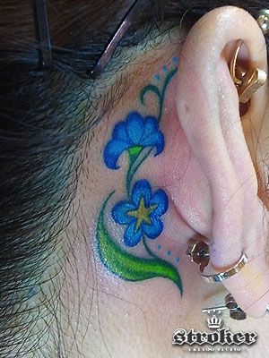 耳,百合,女性,植物,花タトゥー/刺青デザイン画像