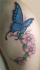 女性,蝶,桜,花タトゥー/刺青デザイン画像
