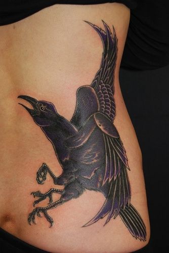 脇,鳥,ブラック＆グレータトゥー/刺青デザイン画像