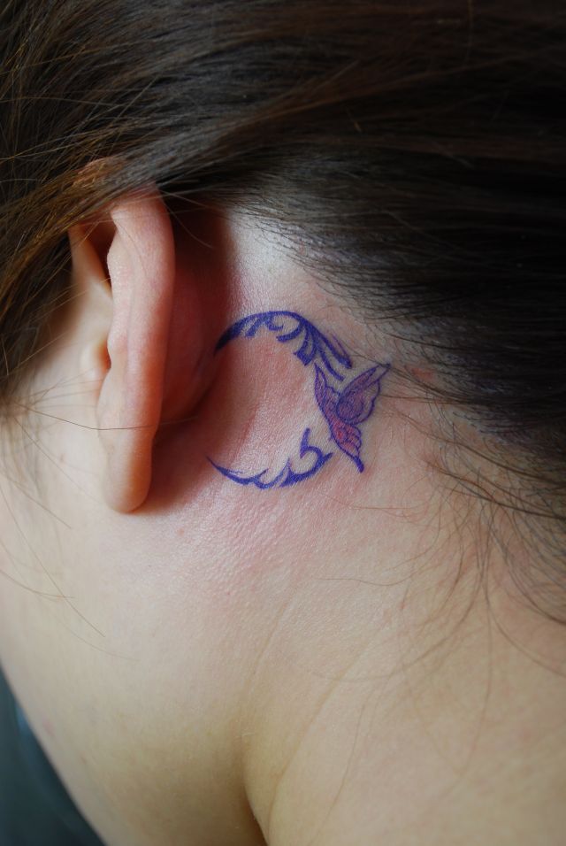 耳,蝶,月タトゥー/刺青デザイン画像