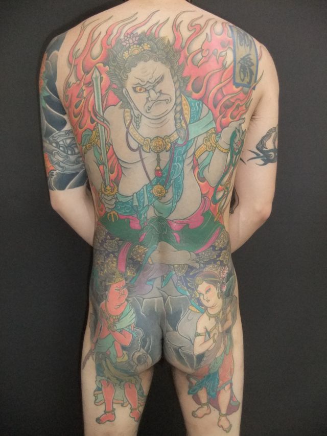 背中,カラー,不動明王タトゥー/刺青デザイン画像