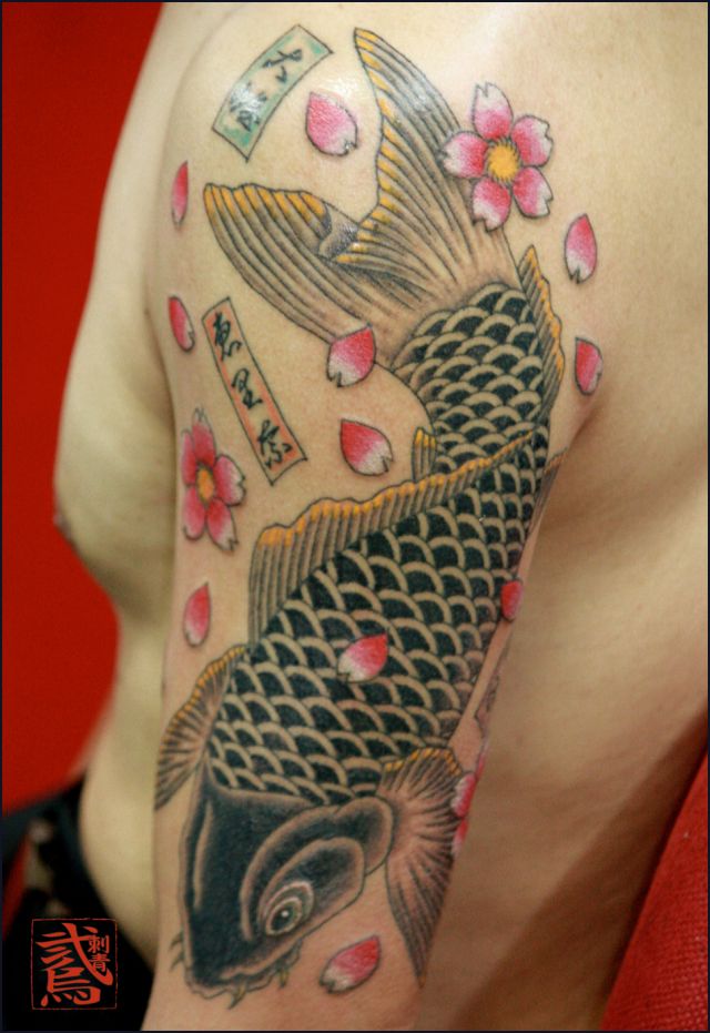 腕,鯉,桜タトゥー/刺青デザイン画像