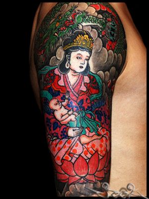 腕,二の腕,額,五分袖,神仏,カラー,カラフルタトゥー/刺青デザイン画像