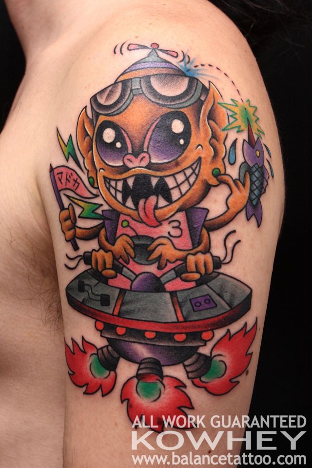 宇宙人,UFO,カラー,腕タトゥー/刺青デザイン画像