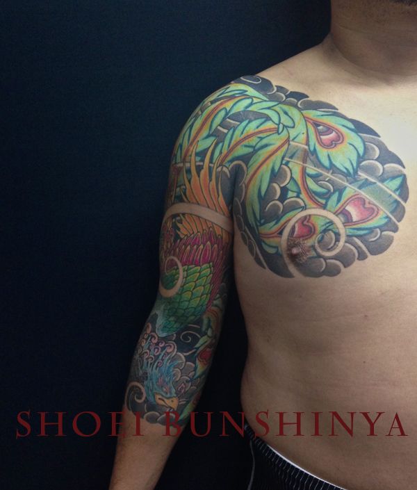腕,鳳凰,カラータトゥー/刺青デザイン画像