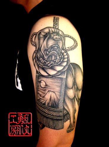 土佐犬,闘犬,腕,ブラック＆グレータトゥー/刺青デザイン画像