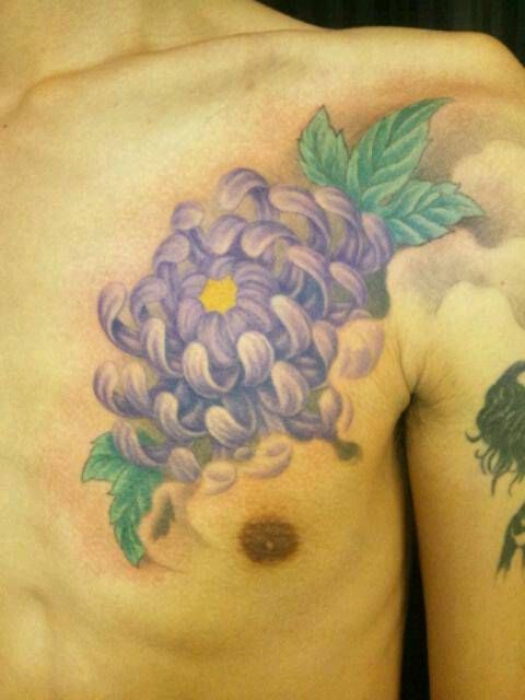 胸,牡丹,ワンポイントタトゥー/刺青デザイン画像