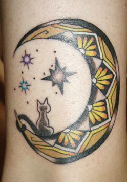 腕,星,月,スター,猫,動物タトゥー/刺青デザイン画像