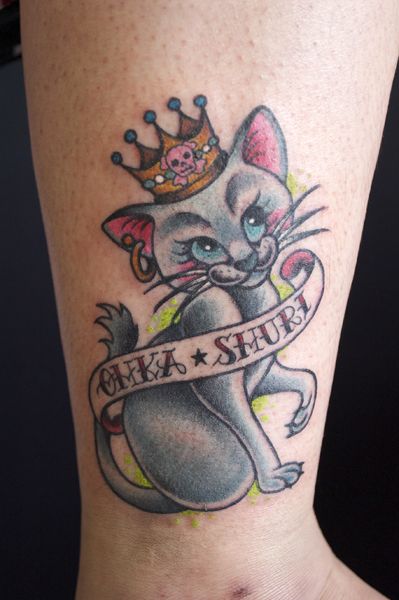 足首,猫,カラータトゥー/刺青デザイン画像