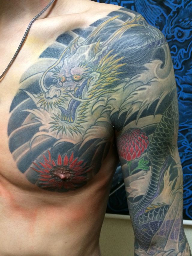 腕,龍,カラー,関西彫タトゥー/刺青デザイン画像