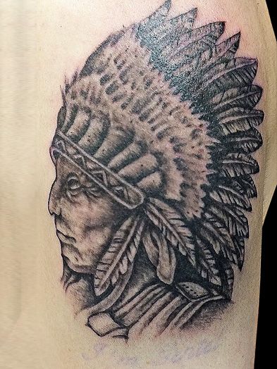 腕,肩,インディアン,ブラック＆グレイ,ブラック＆グレー,烏彫り,ブラック＆グレイタトゥー/刺青デザイン画像