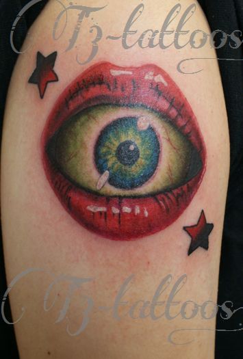 目,唇,星,カラータトゥー/刺青デザイン画像