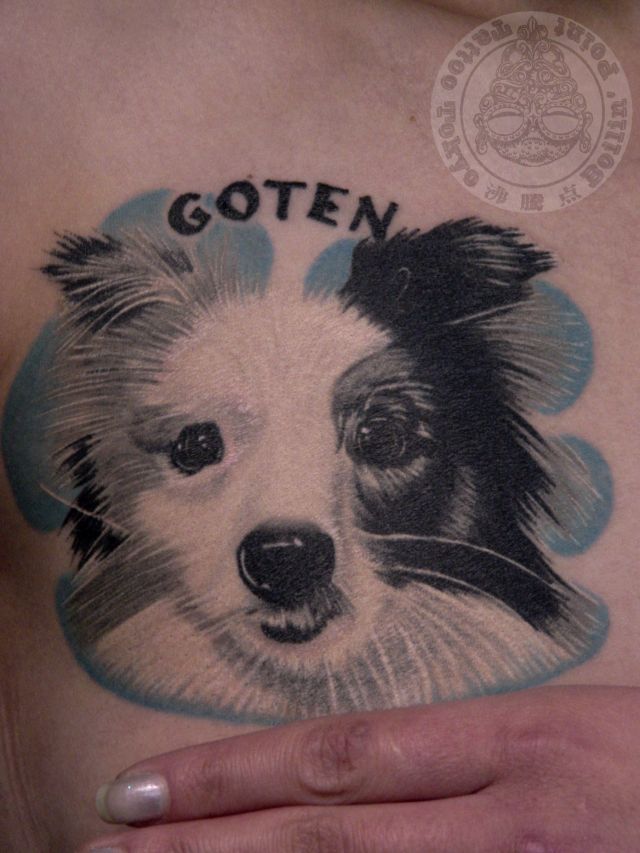 女性,胸,犬,ポートレイト,ポートレート,リアリスティック,カラー,カラフルタトゥー/刺青デザイン画像