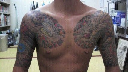 龍,大蛇,桜花,額彫りタトゥー/刺青デザイン画像