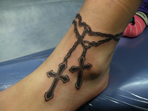 足首,クロス,十字架タトゥー/刺青デザイン画像