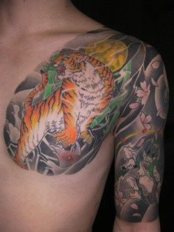 胸,虎,カラータトゥー/刺青デザイン画像
