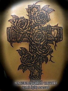 クロス,薔薇タトゥー/刺青デザイン画像