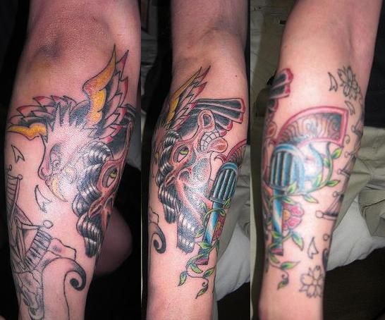 腕,鳥,馬,銃タトゥー/刺青デザイン画像
